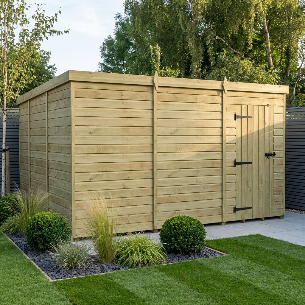 12 x 10 Pent Shed (Single Door, No Windows) - view 3