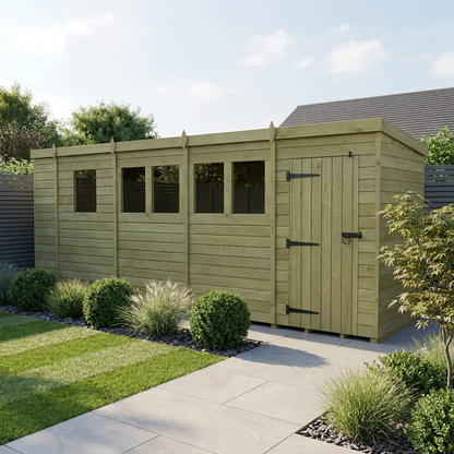 17 x 4 Pent Shed (Single Door, With Windows) - Pent Shed