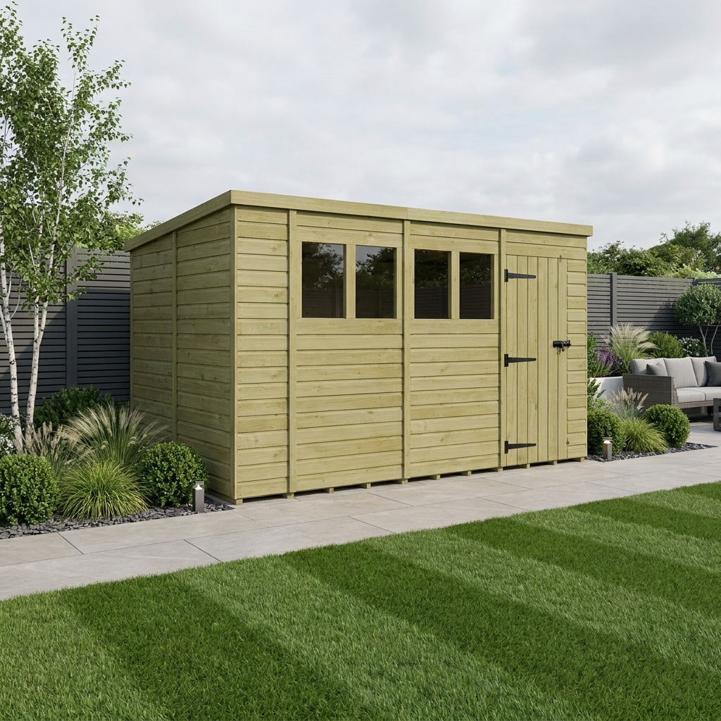 14 x 9 Pent Shed (Single Door, With Windows) - Pent Shed