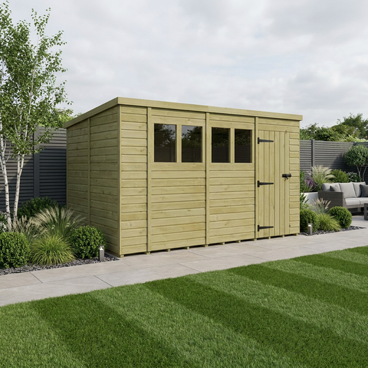 14 x 9 Pent Shed (Single Door, With Windows) - Pent Shed
