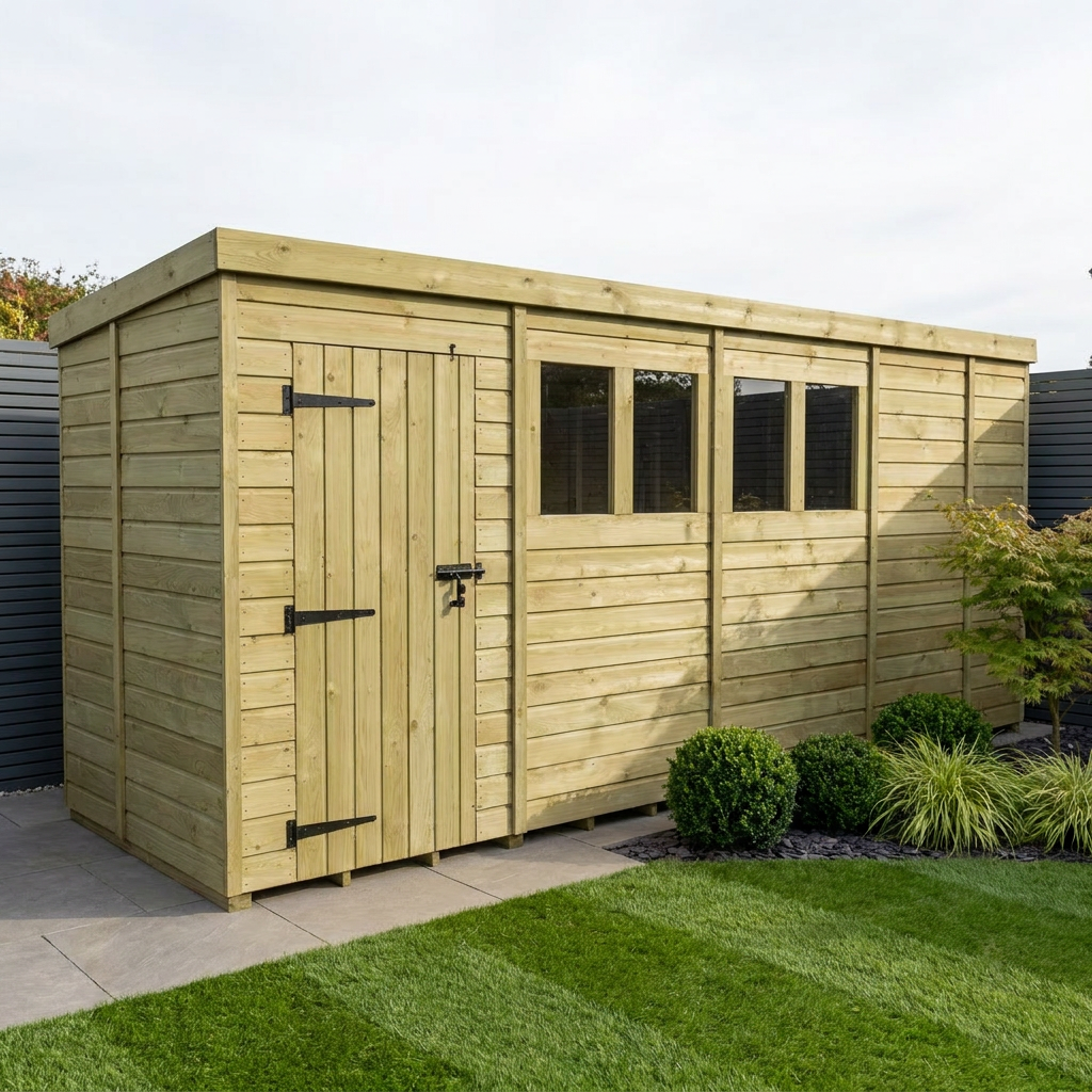 17 x 5 Pent Shed (Single Door, With Windows) - Pent Shed