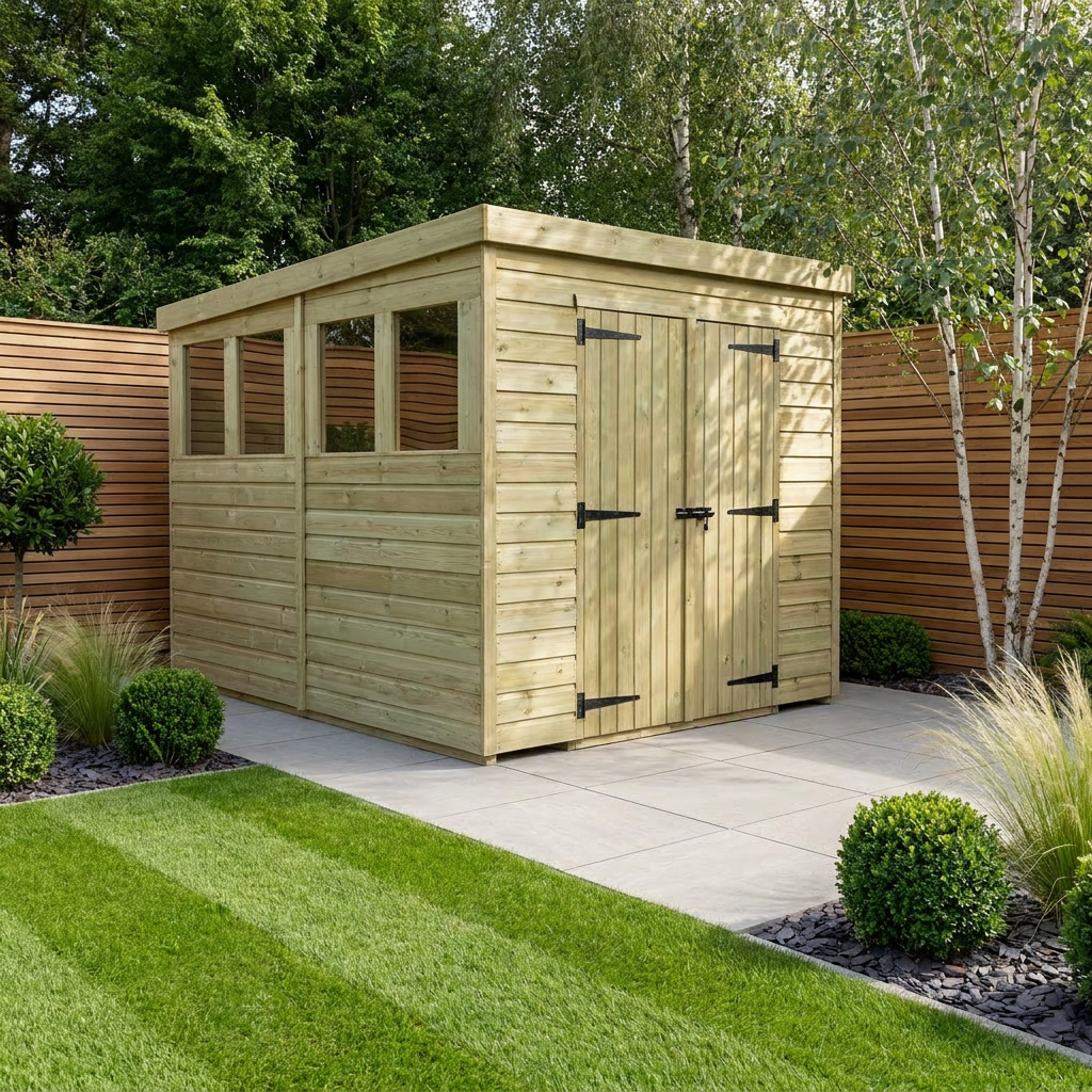 6 x 8 Pent Shed (Double Door, With Windows) - view 2