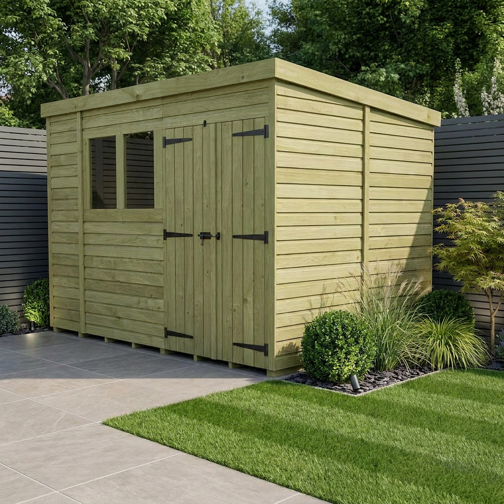 9 x 6 Pent Shed (Double Door, With Windows) - Pent Shed