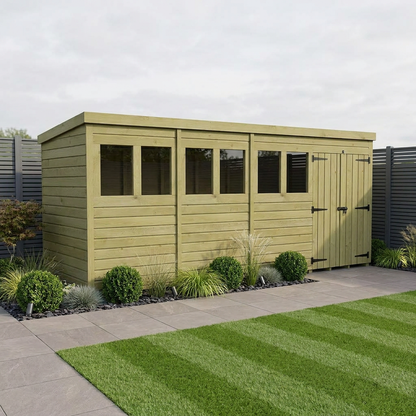 18 x 4 Pent Shed (Double Door, With Windows) - Pent Shed
