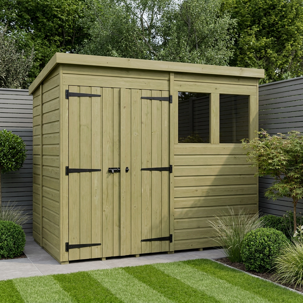 8 x 5 Pent Shed (Double Door, With Windows) - Pent Shed