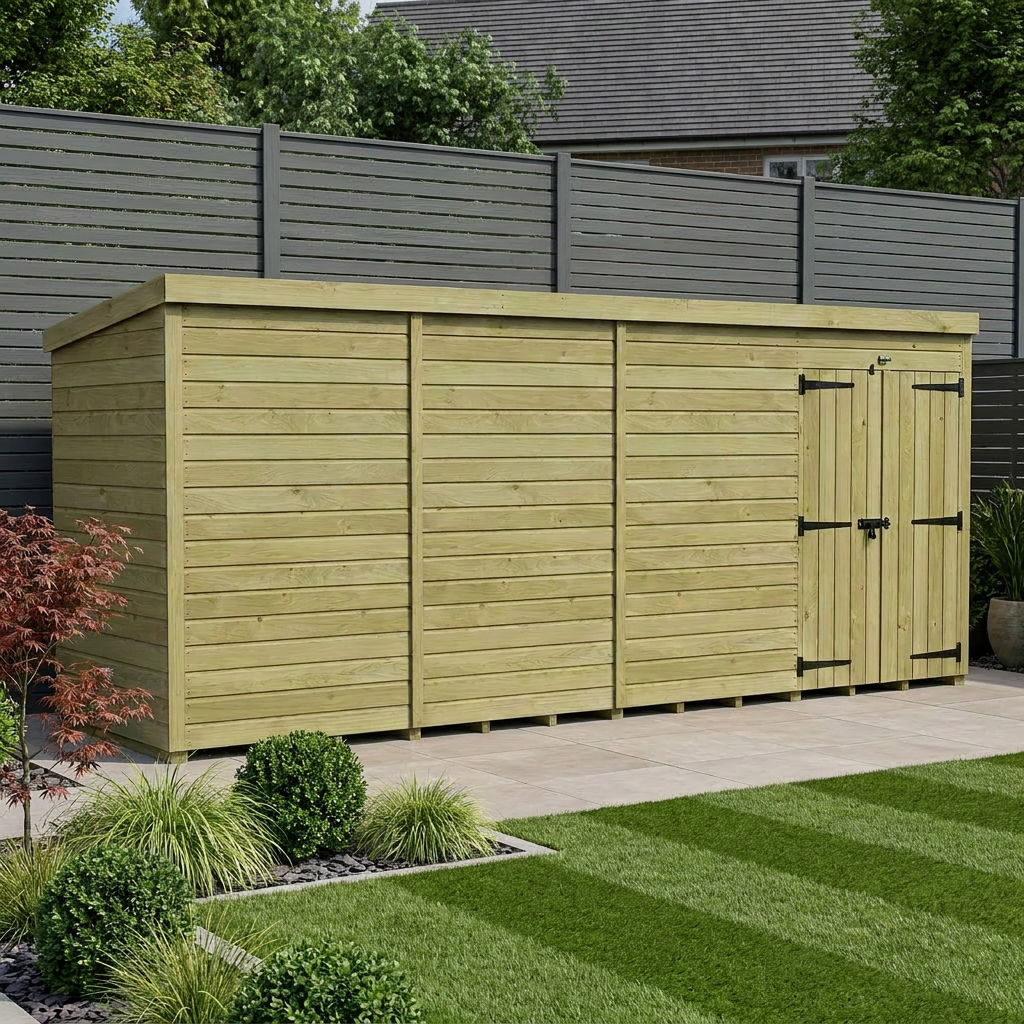 18 x 4 Pent Shed (Double Door, No Windows) - Pent Shed