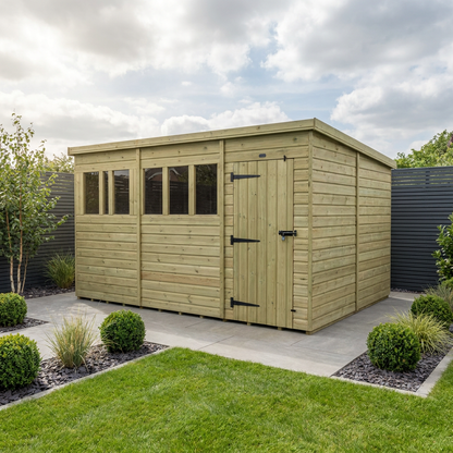 17 x 10 Pent Shed (Single Door, With Windows) - view 3