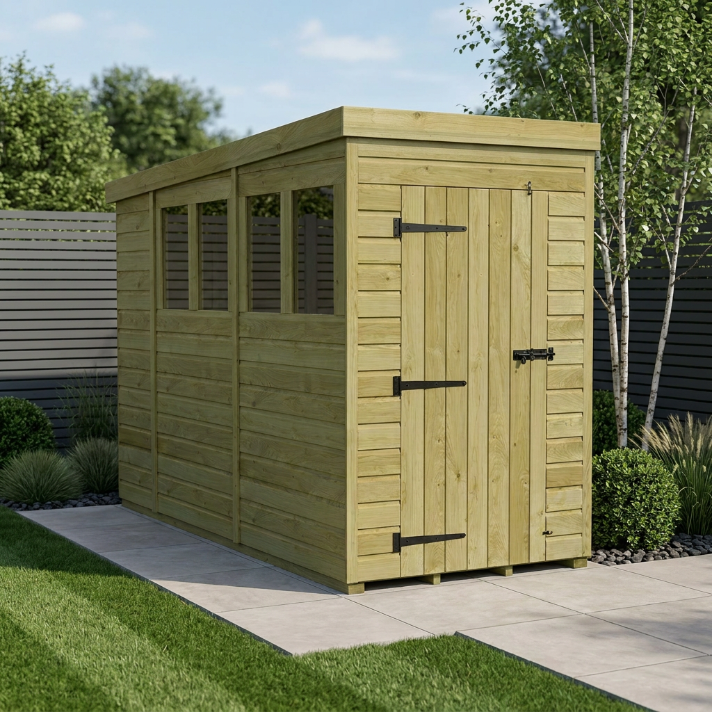 4 x 10 Pent Shed (Single Door, With Windows) - Pent Shed