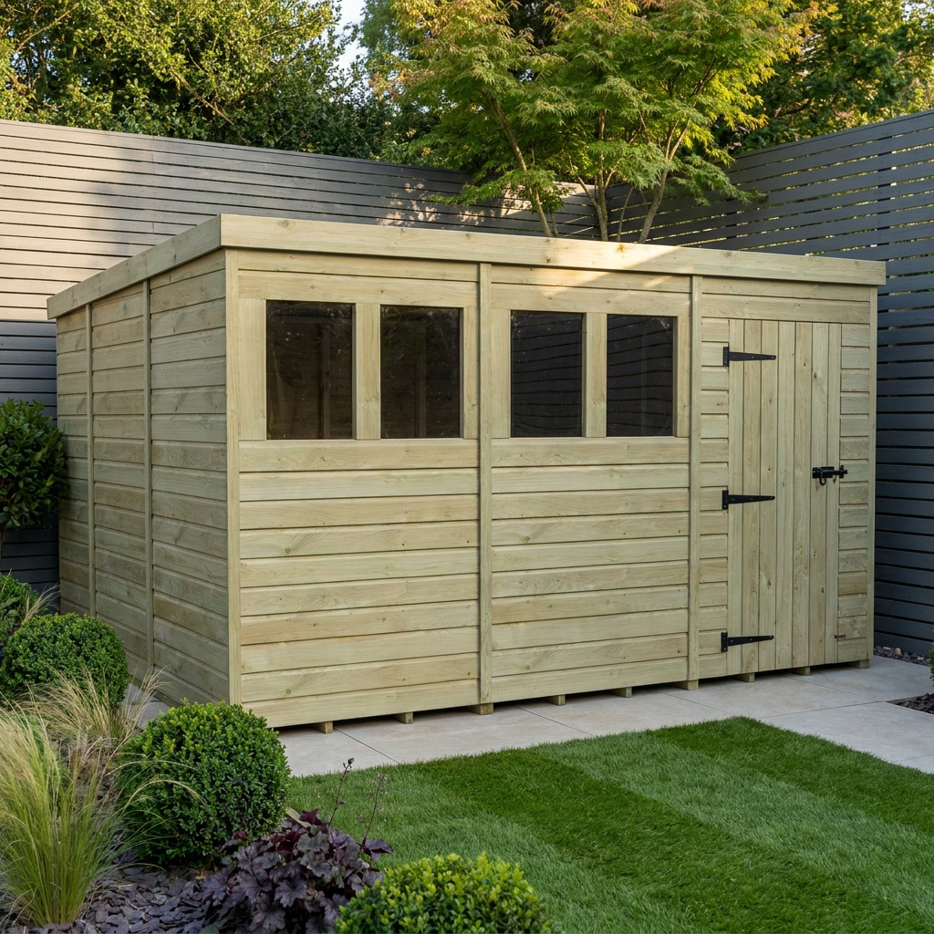 12 x 10 Pent Shed (Single Door, With Windows) - Pent Shed