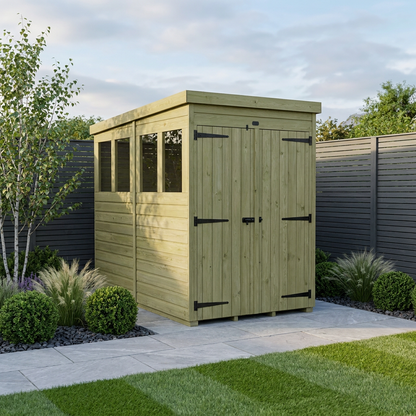 4 x 7 Pent Shed (Double Door, With Windows) - Pent Shed