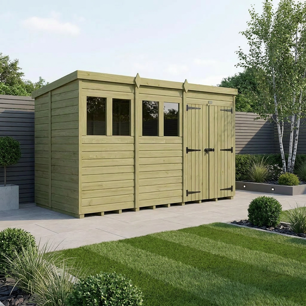 20 x 5 Pent Shed (Double Door, With Windows) - Pent Shed