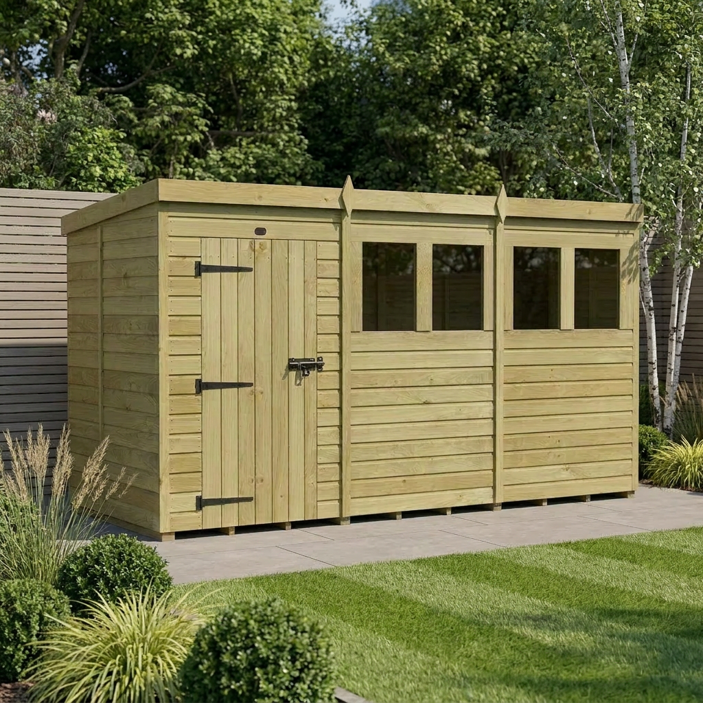 12 x 5 Pent Shed (Single Door, With Windows) - Pent Shed