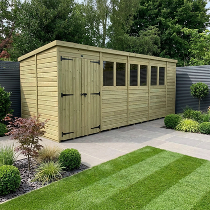 18 x 7 Pent Shed (Double Door, With Windows) - view 2