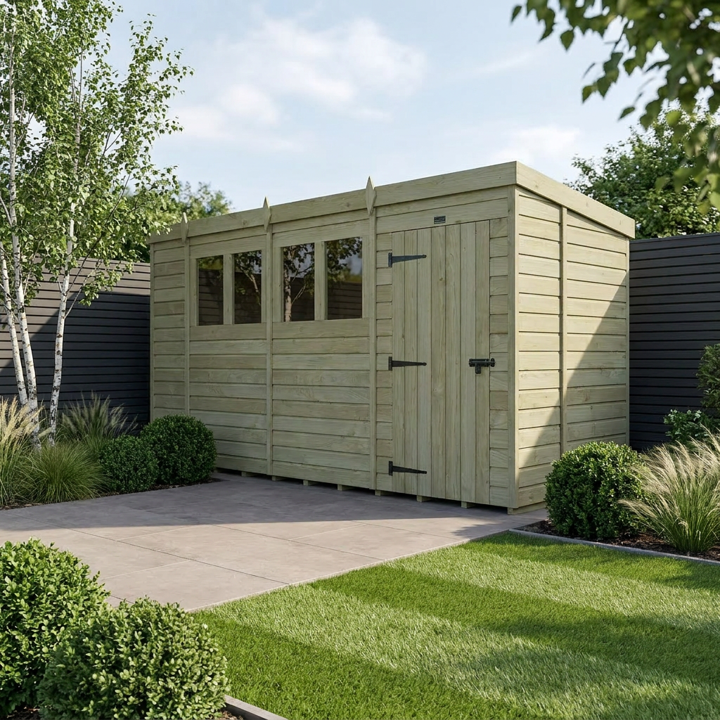 14 x 6 Pent Shed (Single Door, With Windows) - view 2