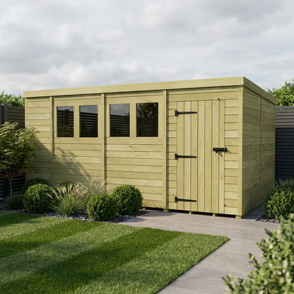 15 x 8 Pent Shed (Single Door, With Windows) - Pent Shed