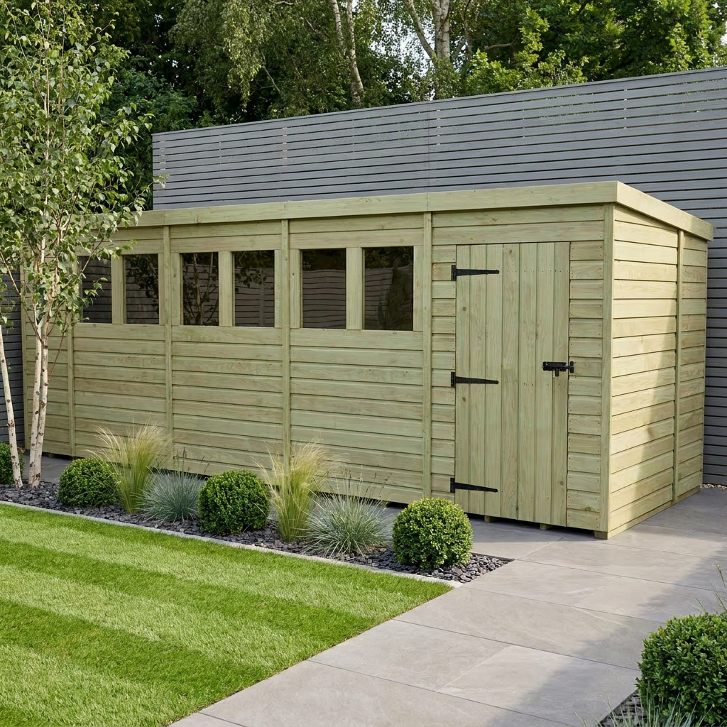 19 x 7 Pent Shed (Single Door, With Windows) - Pent Shed