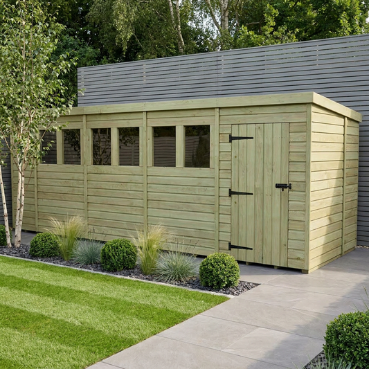 19 x 7 Pent Shed (Single Door, With Windows) - Pent Shed