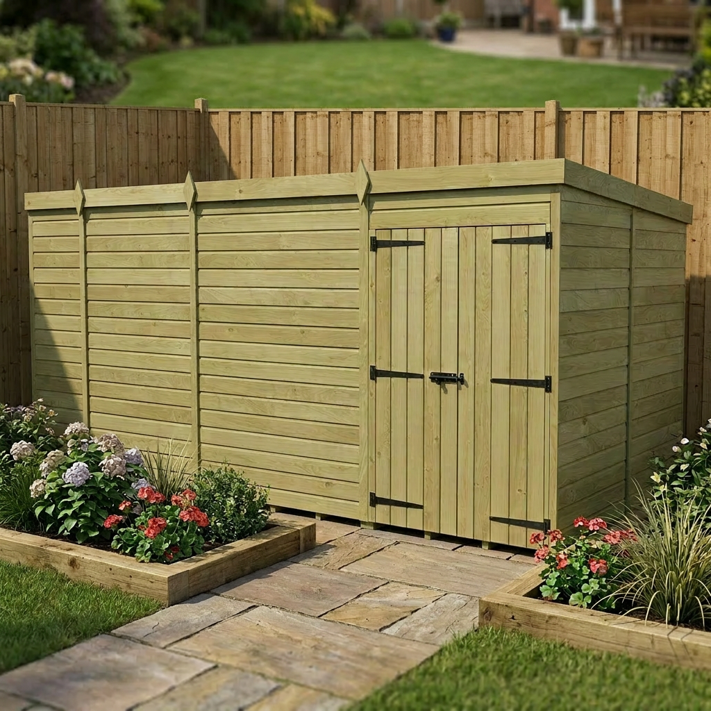 17 x 7 Pent Shed (Double Door, No Windows) - view 2