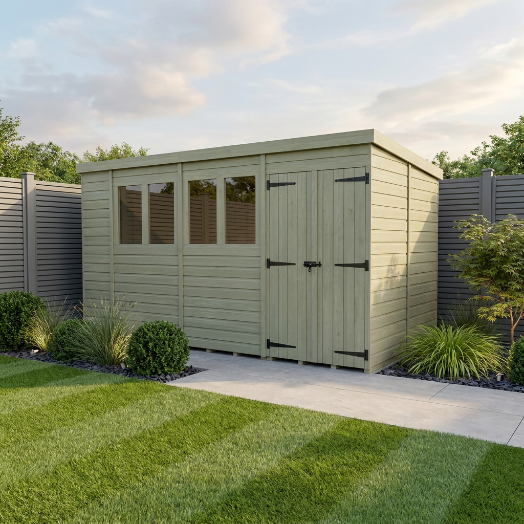 14 x 8 Pent Shed (Double Door, With Windows) - Pent Shed