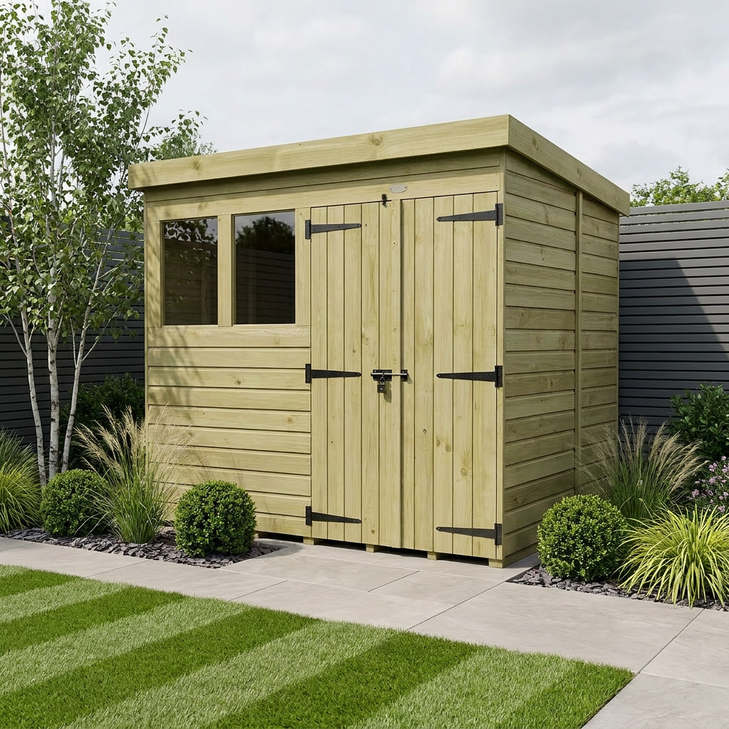 8 x 6 Pent Shed (Double Door, With Windows) - Pent Shed