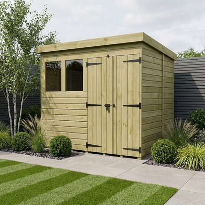 8 x 6 Pent Shed (Double Door, With Windows) - Pent Shed