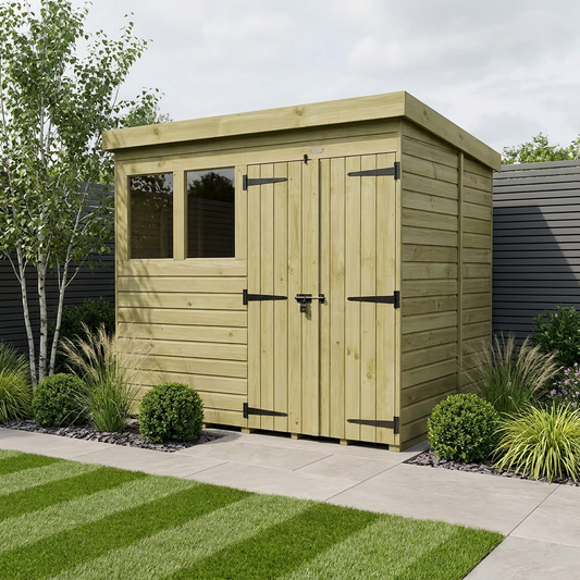8 x 6 Pent Shed (Double Door, With Windows) - Pent Shed
