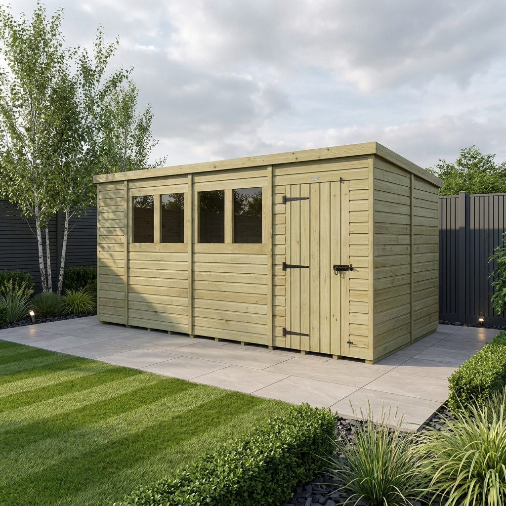 15 x 6 Pent Shed (Single Door, With Windows) - Pent Shed