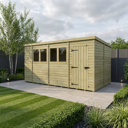 15 x 6 Pent Shed (Single Door, With Windows) - Pent Shed