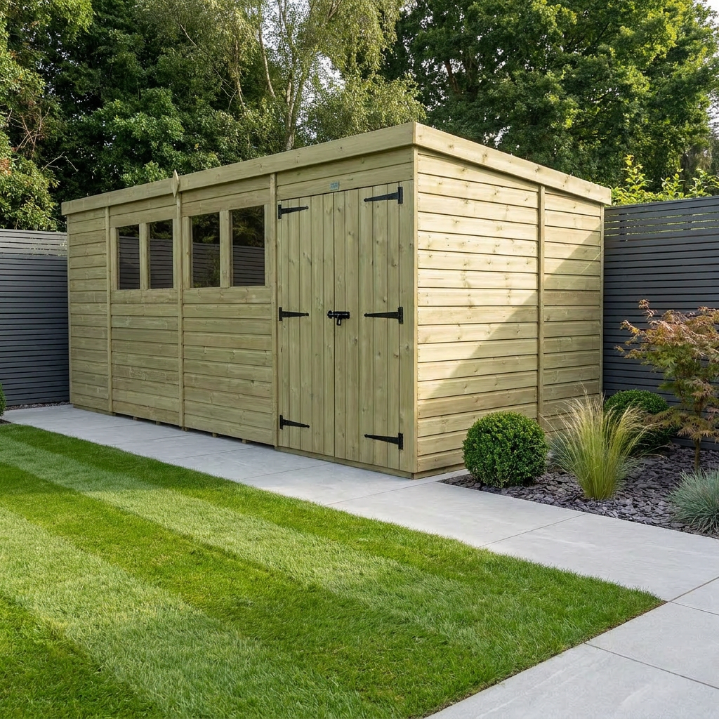 15 x 10 Pent Shed (Double Door, With Windows) - Pent Shed