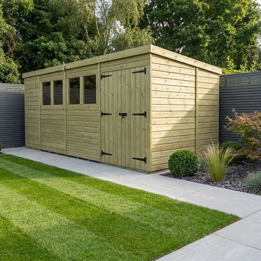 15 x 10 Pent Shed (Double Door, With Windows) - Pent Shed