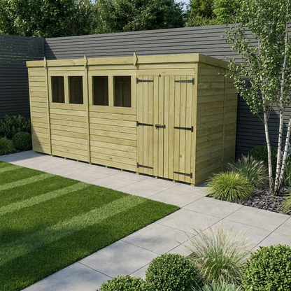 15 x 5 Pent Shed (Double Door, With Windows) - Pent Shed