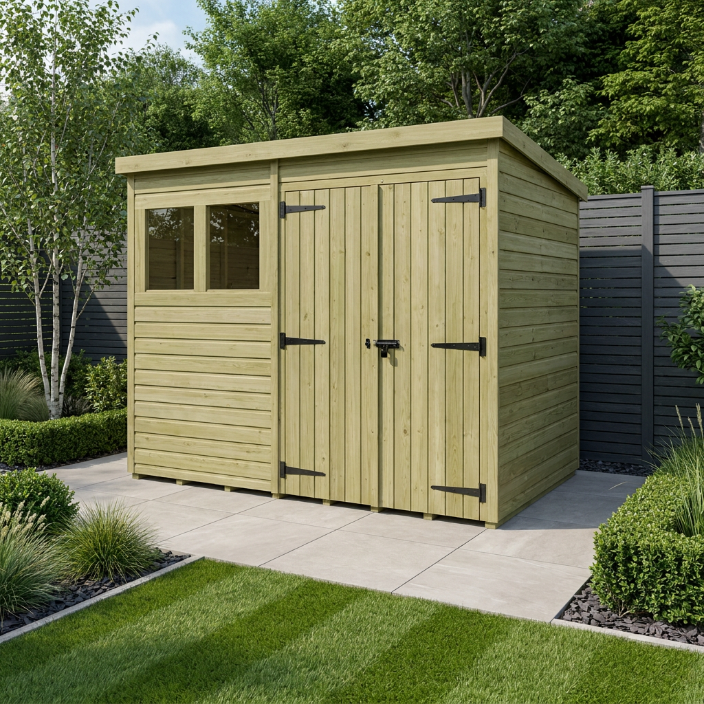 8 x 4 Pent Shed (Double Door, With Windows) - Pent Shed