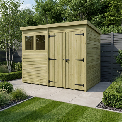 8 x 4 Pent Shed (Double Door, With Windows) - Pent Shed