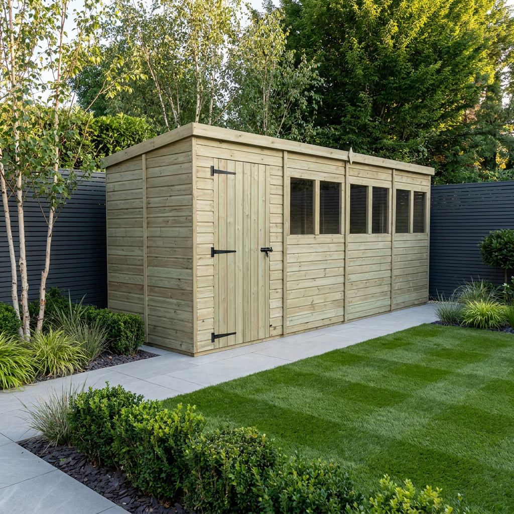 16 x 5 Pent Shed (Single Door, With Windows) - Pent Shed