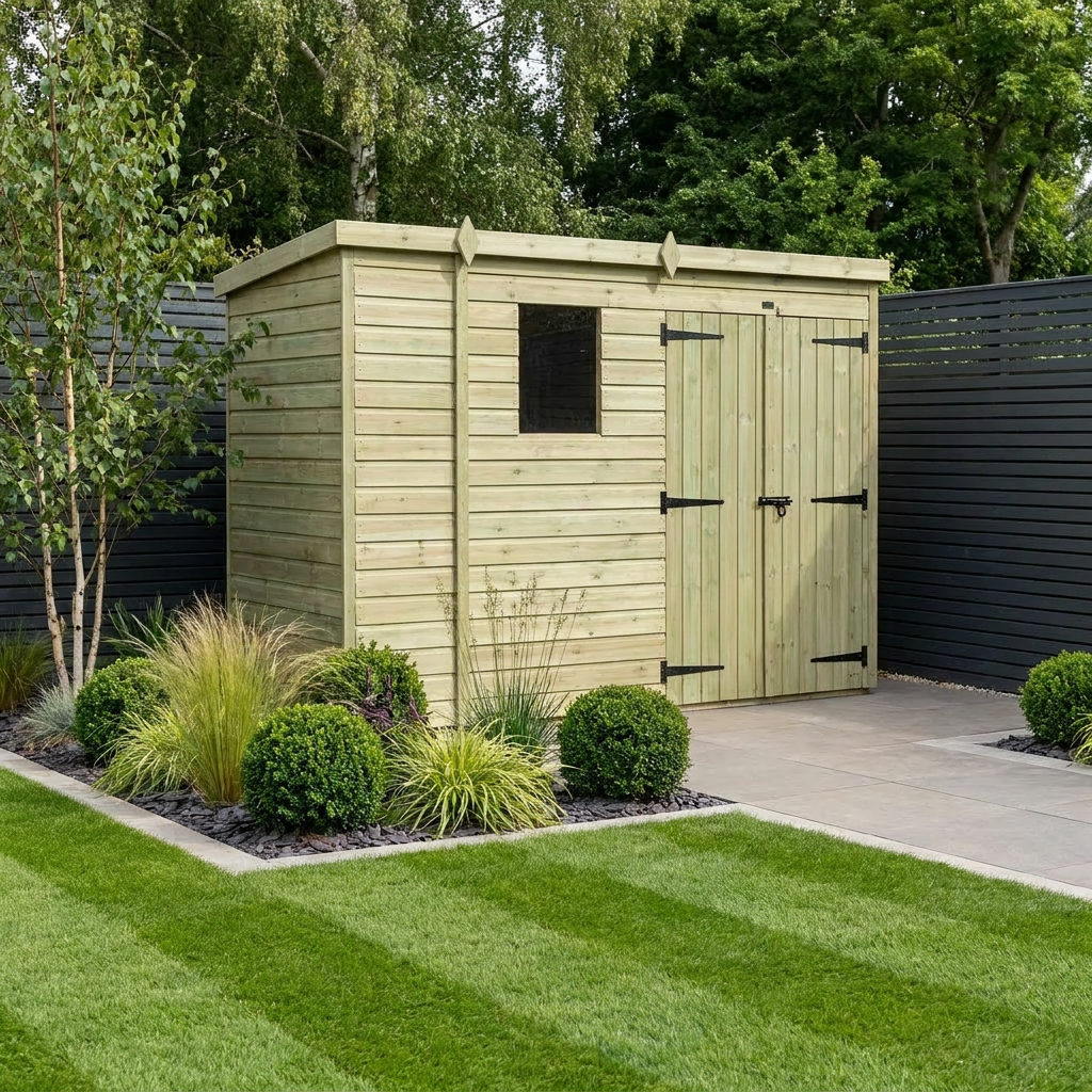 9 x 4 Pent Shed (Double Door, With Windows) - Pent Shed