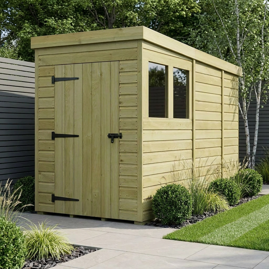 4 x 9 Pent Shed (Single Door, With Windows) - view 2