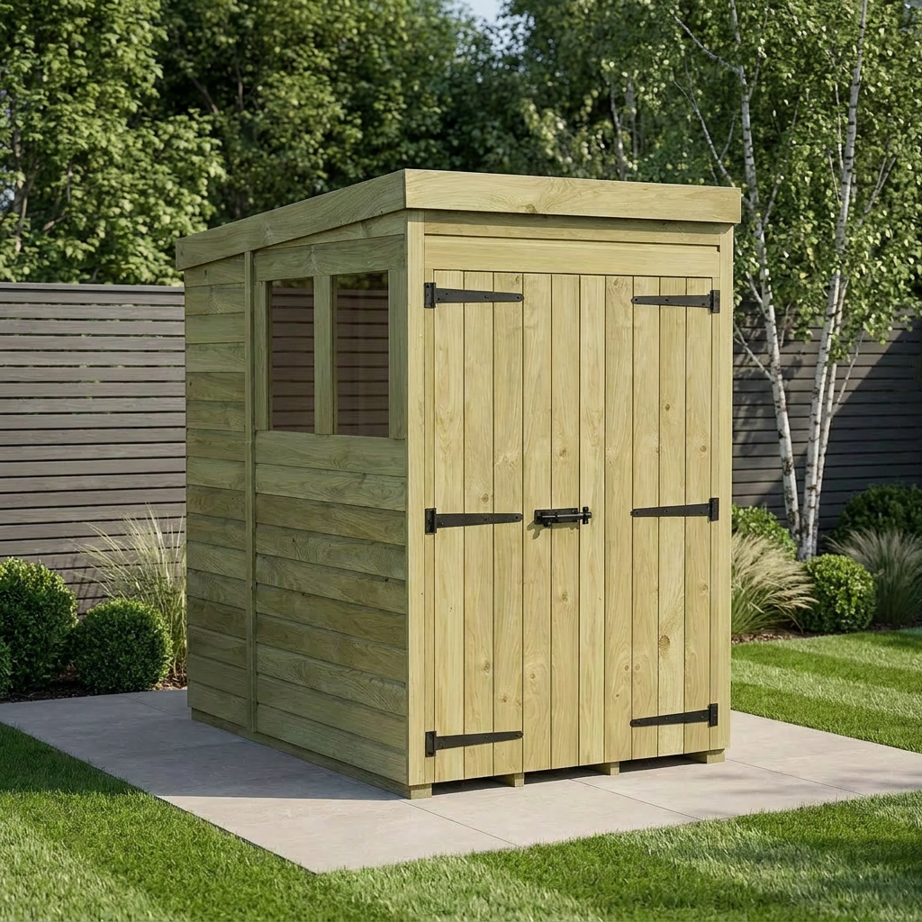 4 x 6 Pent Shed (Double Door, With Windows) - view 2