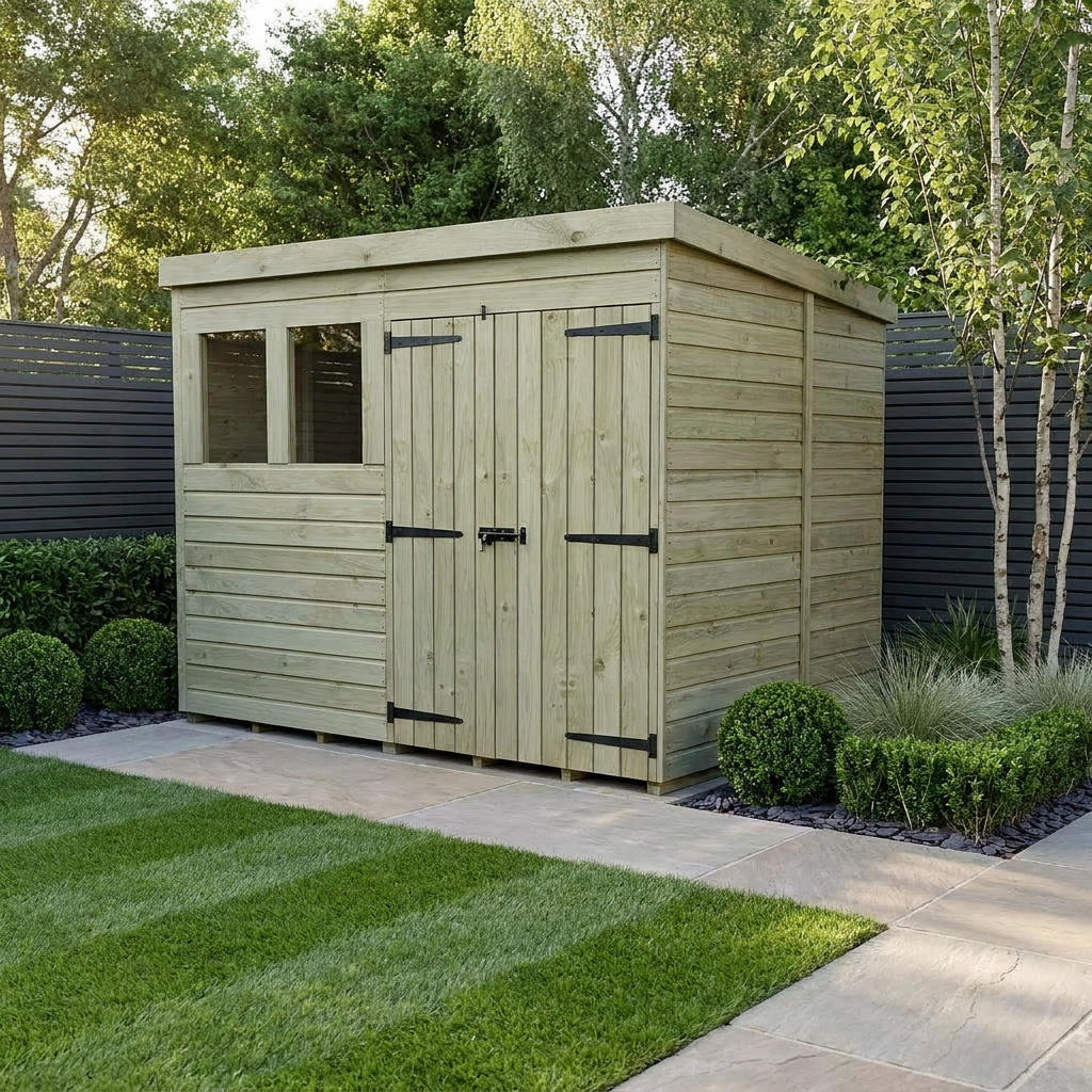7 x 6 Pent Shed (Double Door, With Windows) - view 2