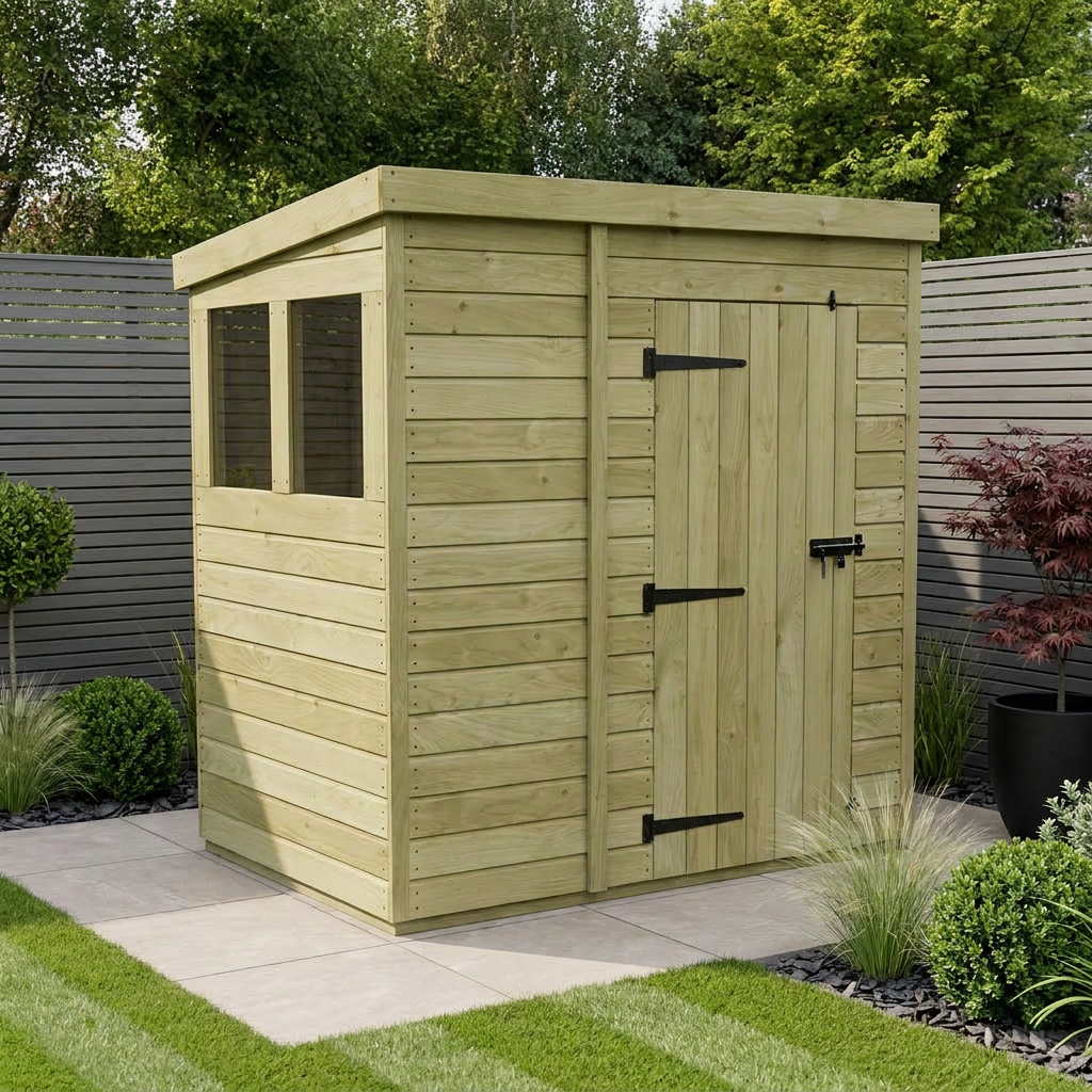 6 x 4 Pent Shed (Single Door, With Windows) - view 2