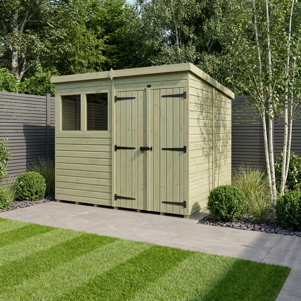 8 x 8 Pent Shed (Double Door, With Windows) - view 3