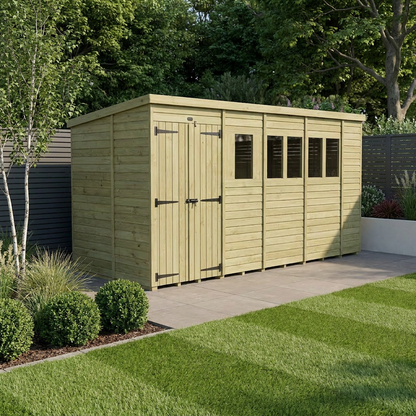 18 x 8 Pent Shed (Double Door, With Windows) - view 2