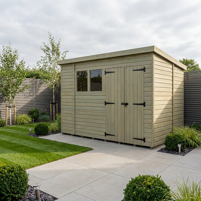 10 x 6 Pent Shed (Double Door, With Windows) - view 2