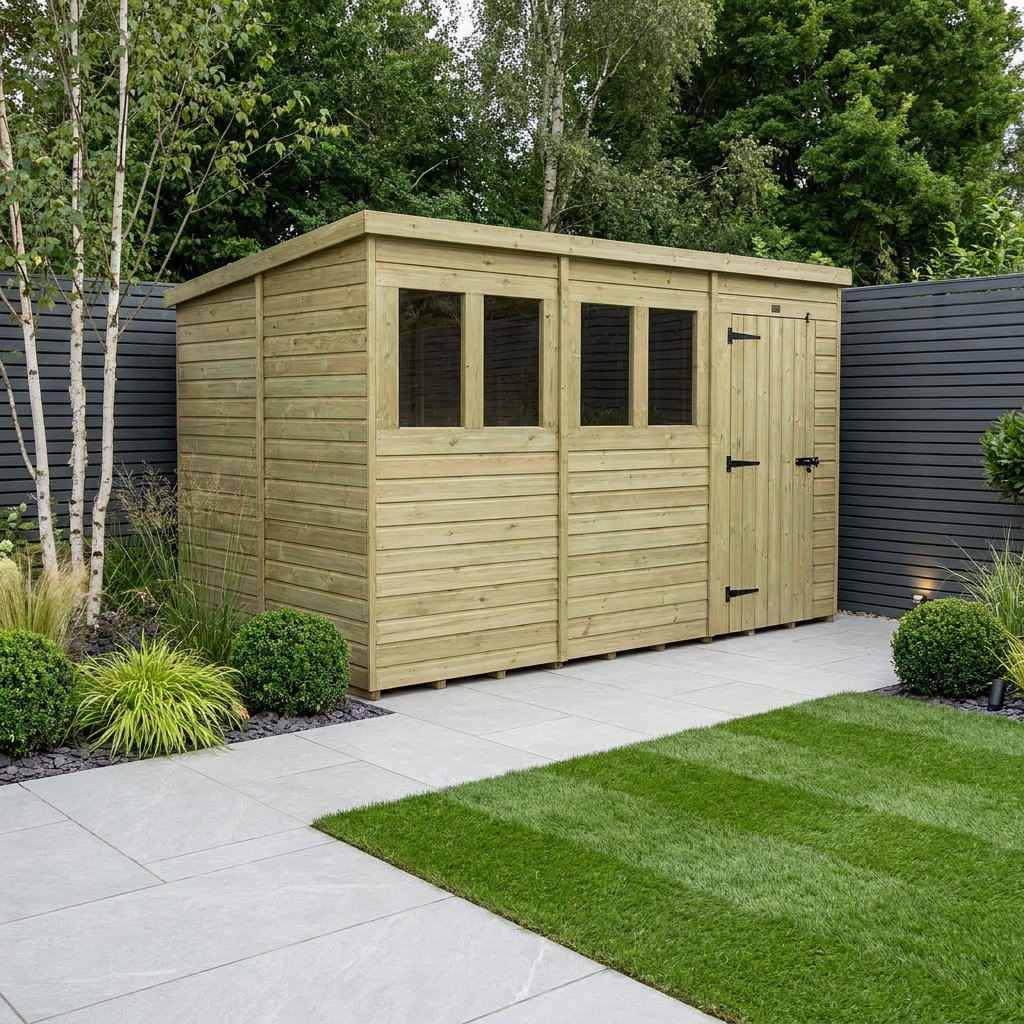 12 x 9 Pent Shed (Single Door, With Windows) - view 2