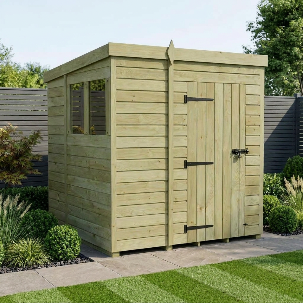 7 x 6 Pent Shed (Single Door, With Windows) - view 2