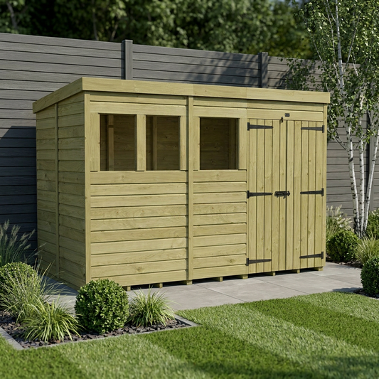 12 x 6 Pent Shed (Double Door, With Windows) - view 2