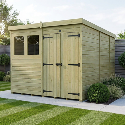 8 x 9 Pent Shed (Double Door, With Windows) - view 2