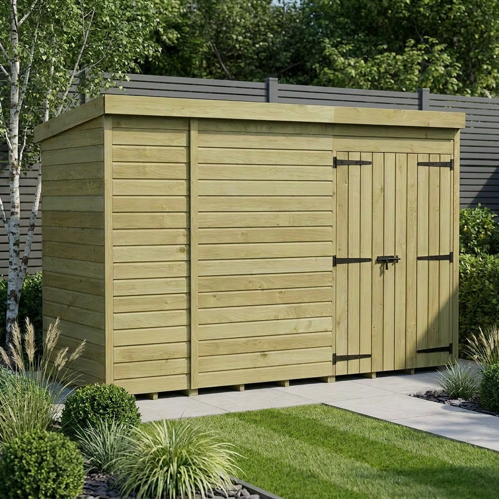 10 x 4 Pent Shed (Double Door, No Windows) - view 3