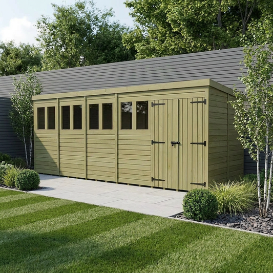 20 x 6 Pent Shed (Double Door, With Windows) - view 2
