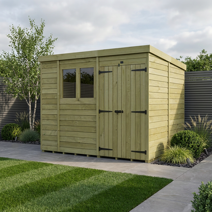 10 x 8 Pent Shed (Double Door, With Windows) - view 2