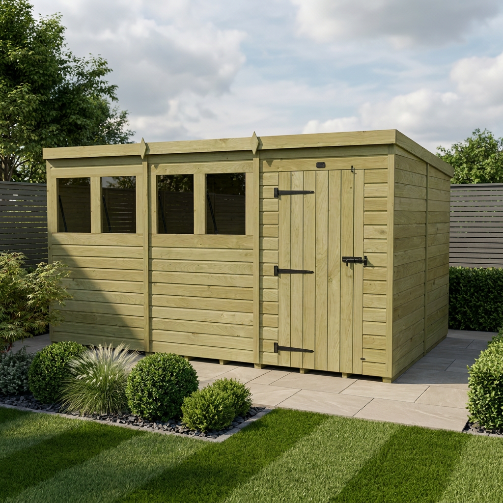 12 x 8 Pent Shed (Single Door, With Windows) - view 2